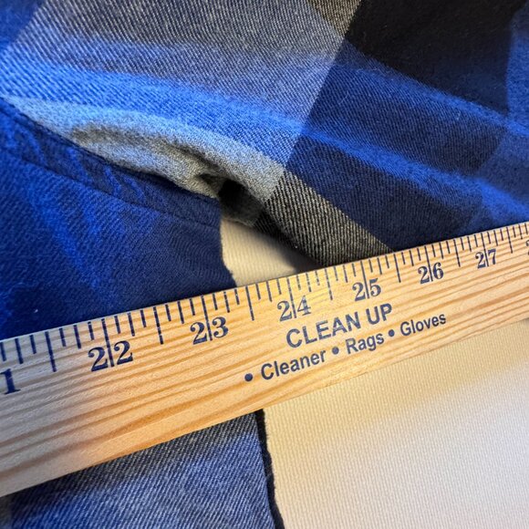 VTG St Johns Bay Quilted Flannel Shacket Mens Medium Blue Buffalo Plaid Pockets - Picture 7 of 10